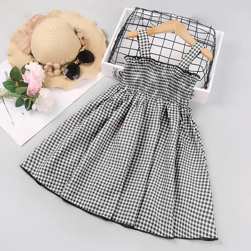 Dress Kids Girls 2-6 Years Black Plaid Slip Dress Cute And Casual Vacation Holiday Party Dress Graduation Clothes