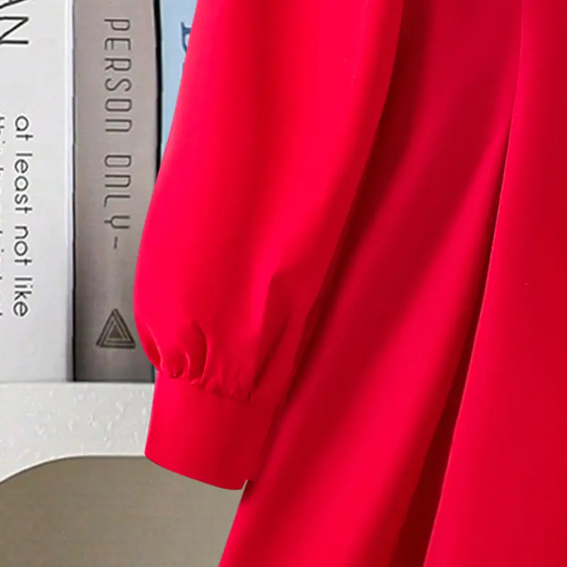 Spring And Autumn New Solid Color Red Square Collar Long Sleeve A-Line Princess Dress For Girls 8-12 Years Birthday Party Set