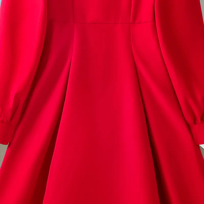 Spring And Autumn New Solid Color Red Square Collar Long Sleeve A-Line Princess Dress For Girls 8-12 Years Birthday Party Set