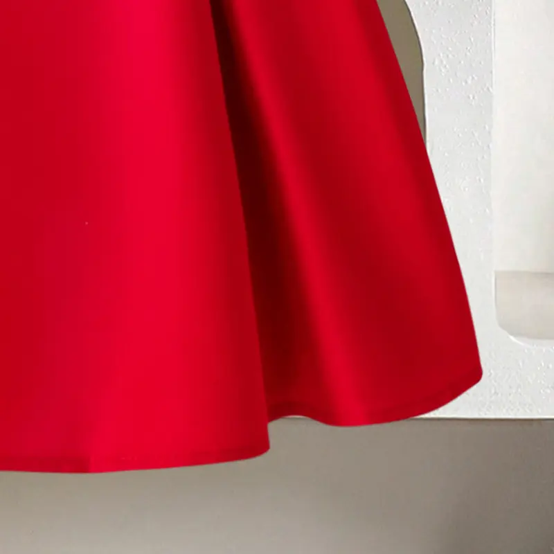 Spring And Autumn New Solid Color Red Square Collar Long Sleeve A-Line Princess Dress For Girls 8-12 Years Birthday Party Set
