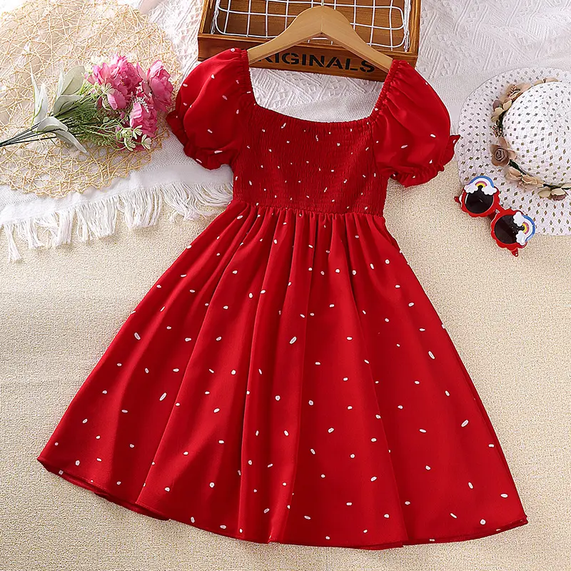 Summer Dress Baby Girl Cute Polka-dot Princess dress elegant party dress with puffy sleeves Princess skirt children's clothing