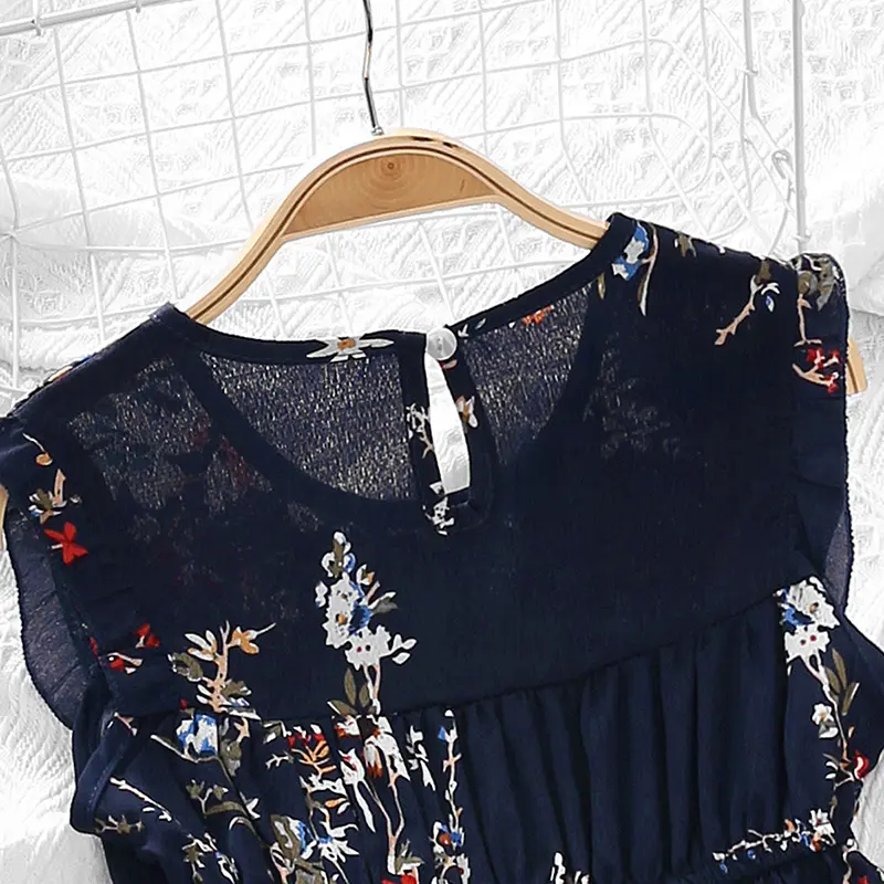 Girls children's clothing summer crewneck camisole peplum stitching dress cute flower print princess skirt skirt