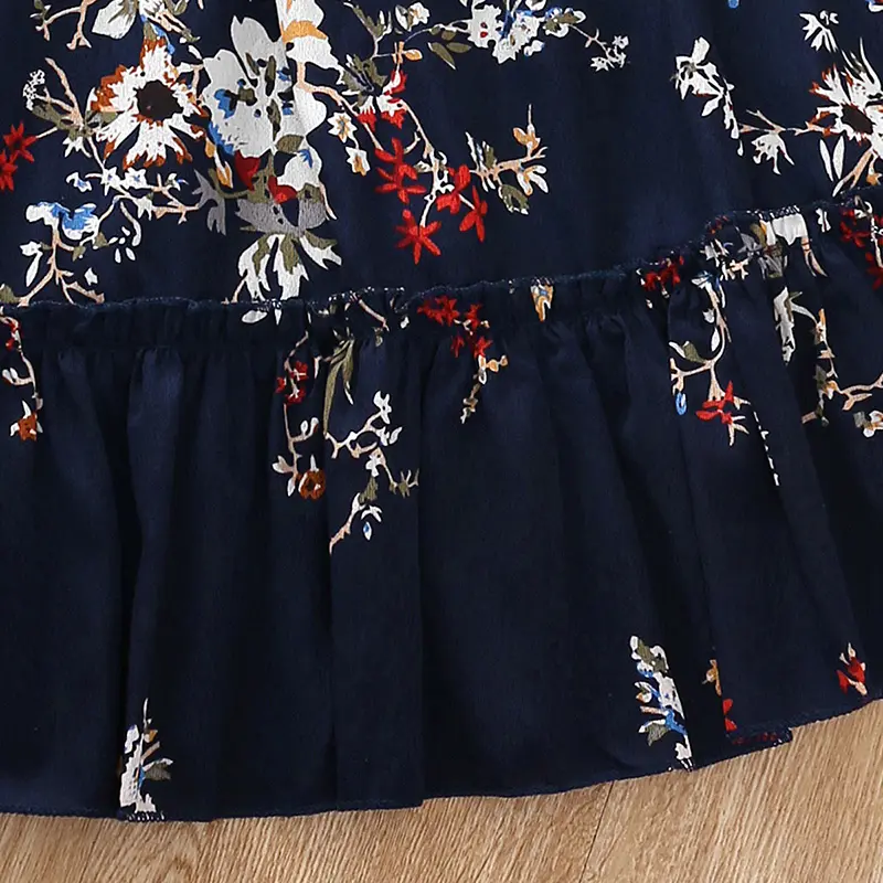 Girls children's clothing summer crewneck camisole peplum stitching dress cute flower print princess skirt skirt