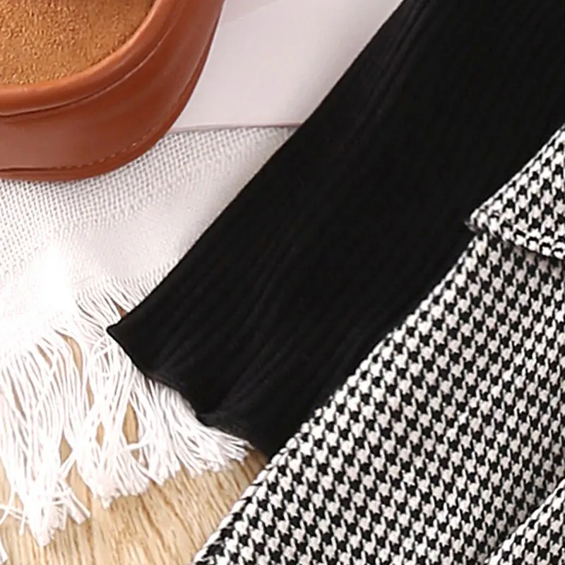 Autumn New Dress Set For Girls 2-6 Years Girls' Black Long-Sleeved Knitted Top + Plaid Sleeveless Dress Princess Dress Set