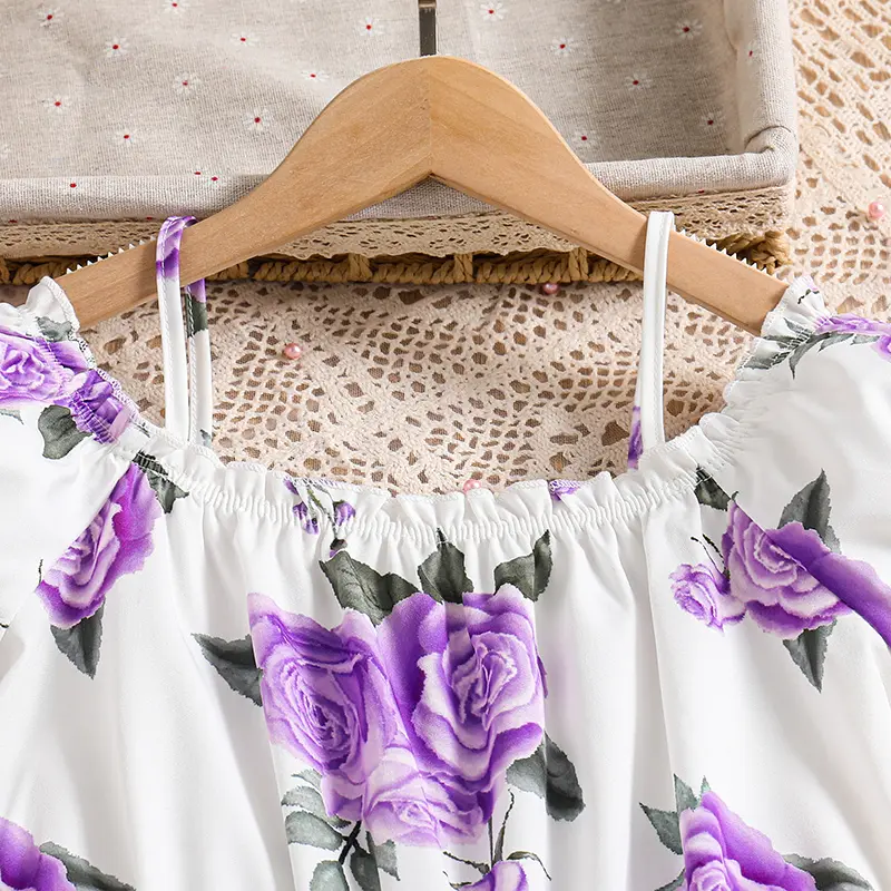 Summer Dress For 8-12 Years Girls Purple Halter Flower Detachable Belt  Fashion Trend Dress Birthday Party Holiday Clothes
