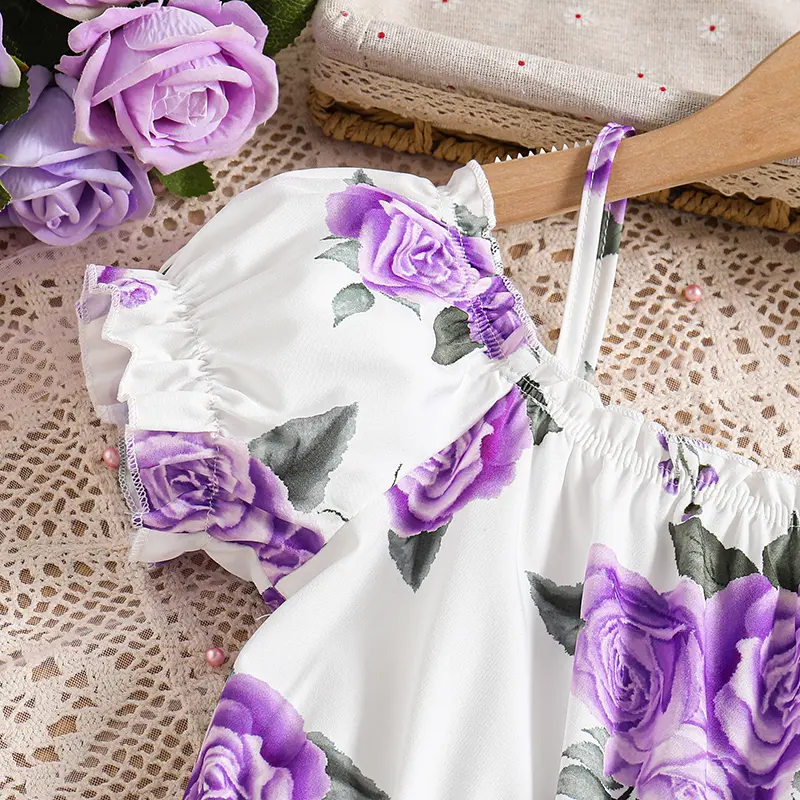 Summer Dress For 8-12 Years Girls Purple Halter Flower Detachable Belt  Fashion Trend Dress Birthday Party Holiday Clothes