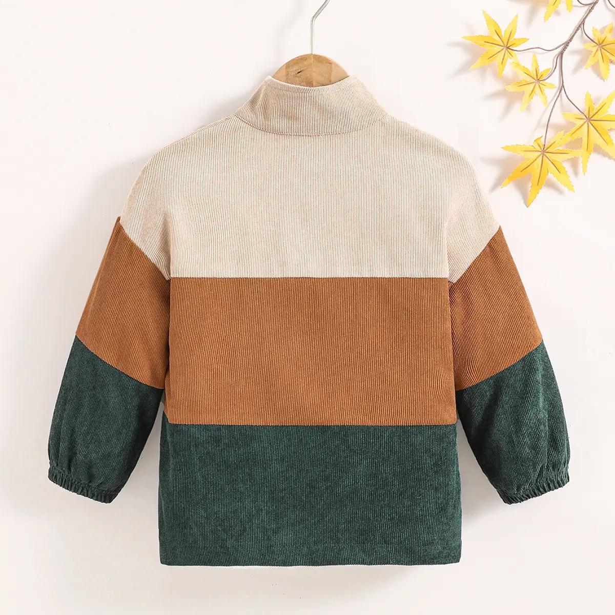 Autumn New Jacket For Girls 4-7 Years Tri-Color Patchwork Corduroy Coat For Girls Korean Version Simple Casual Coat