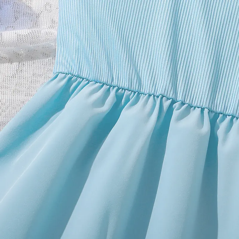 Baby Blue Sporty Sling Dress Simple Style Knitted Sleeveless Preteen Girls Dress Summer Sweet Style Casual Clothes Children Gown