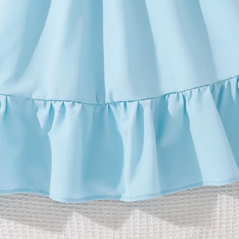Baby Blue Sporty Sling Dress Simple Style Knitted Sleeveless Preteen Girls Dress Summer Sweet Style Casual Clothes Children Gown