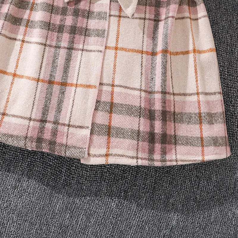 Kids Girls Classic Outfits Plaid Sleeveless Waistcoat And Pink Knit Base 2Pcs Clothes Sets For Spring Autumn Cute Lovely Style