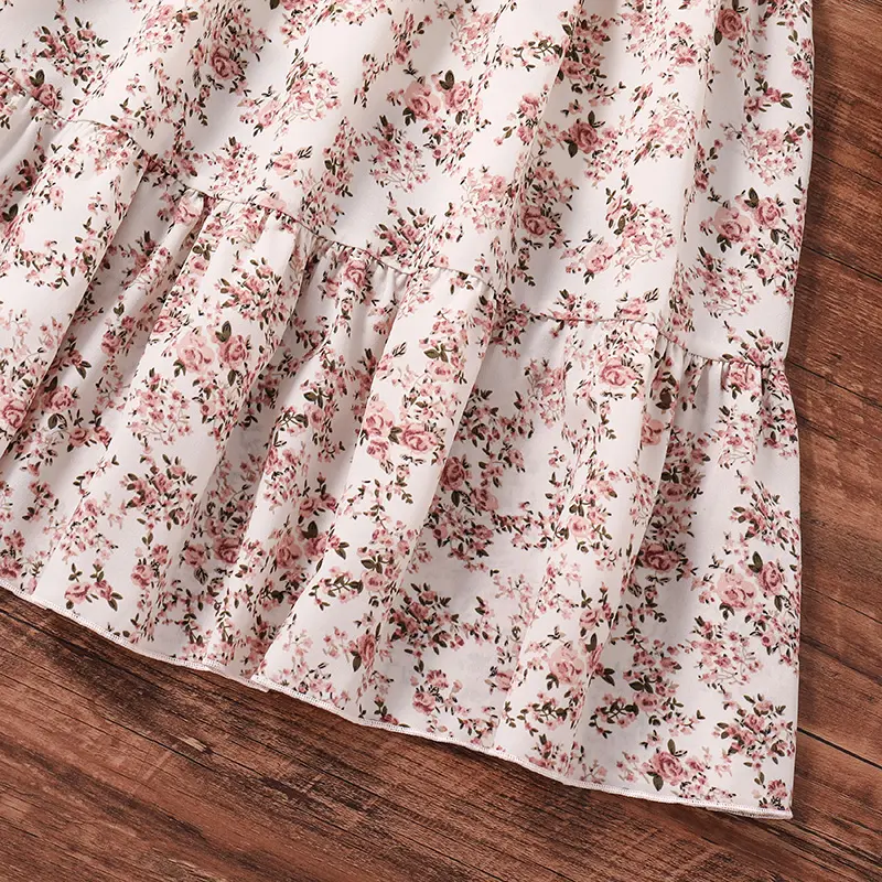 Kids Dress For 4-7 Years Girls Square Collar Puffed Sleeves Floral Comfortable Loose Dress Elegant Sweet Style Princess Dress