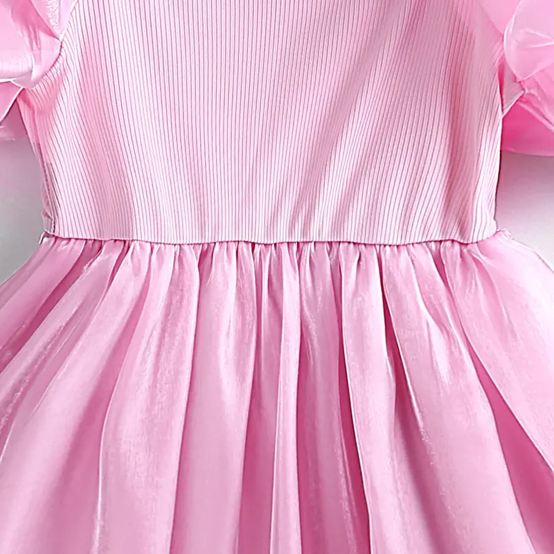 Kids Dress For Girls 8-12Years Pink Bubble Sleeve Square Neck Dress Princess Dress Princess Style Wedding Dress Party Dress