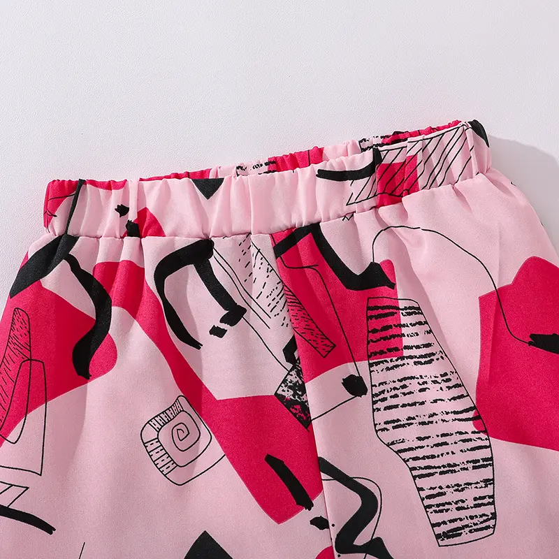Kids Spring Autumn  Clothing Sets For Girls Solid Color Long Sleeve Top And Printing Pants Design Fashion Causal Style Outfits
