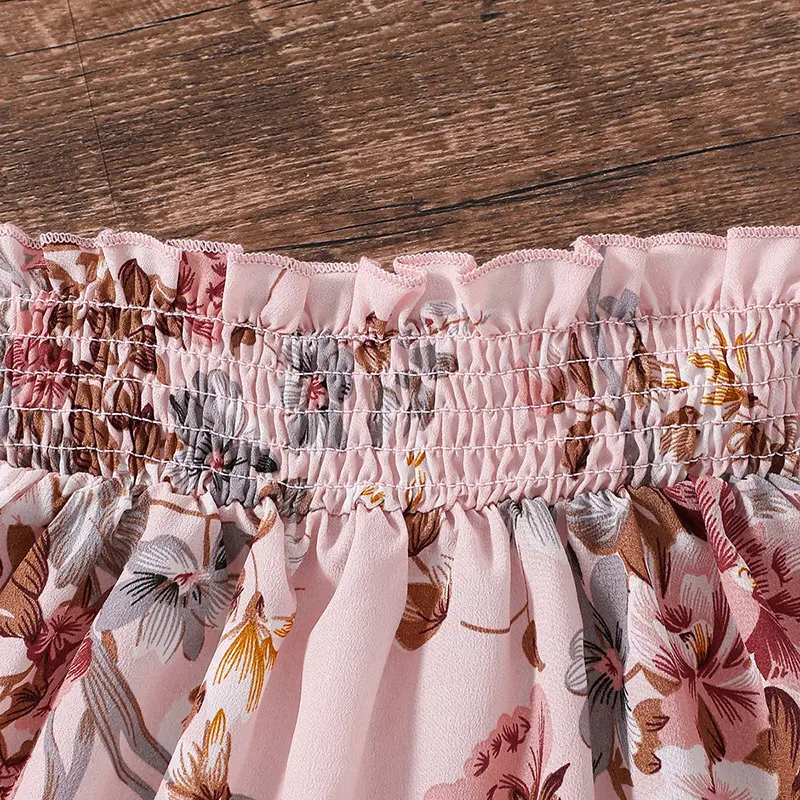 Girls Outfit 4-7 Years Little Girl Pink Long Sleeve Top + Pink Printed Skirt Korean Style Suits Casual Vacation Suits