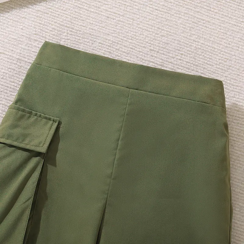 Kids Clothing Outfit For Girls O-Neck Sleeveless Letter Army Green Elastic Waist Pocket Shorts Casual Set Summer Simple Style
