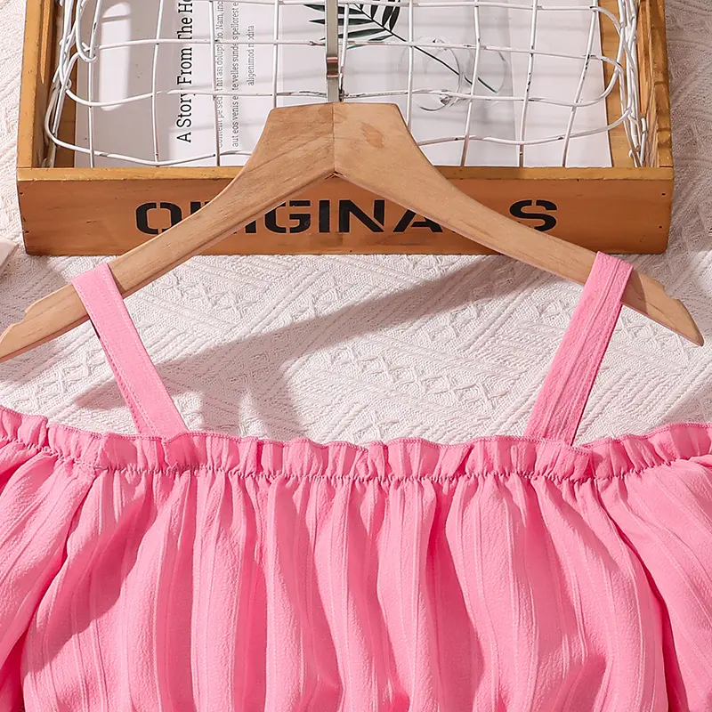 Girls Clothing Sets Pink Off-Shoulder Short Top & Irregular-hem Skirt 2 Pcs Family Gathering Birthday Party Dating Clothes