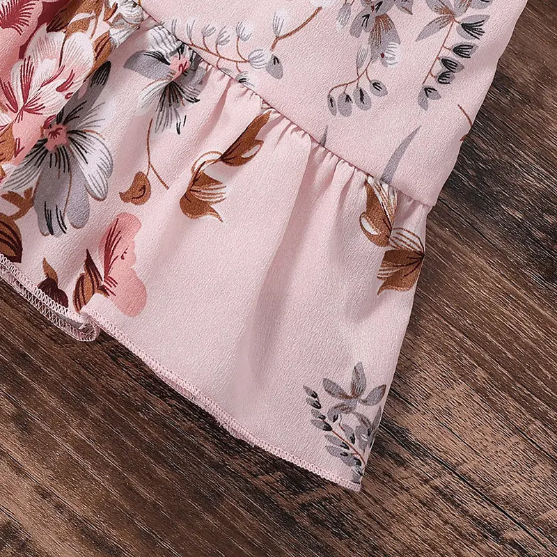 Girls Outfit 4-7 Years Little Girl Pink Long Sleeve Top + Pink Printed Skirt Korean Style Suits Casual Vacation Suits