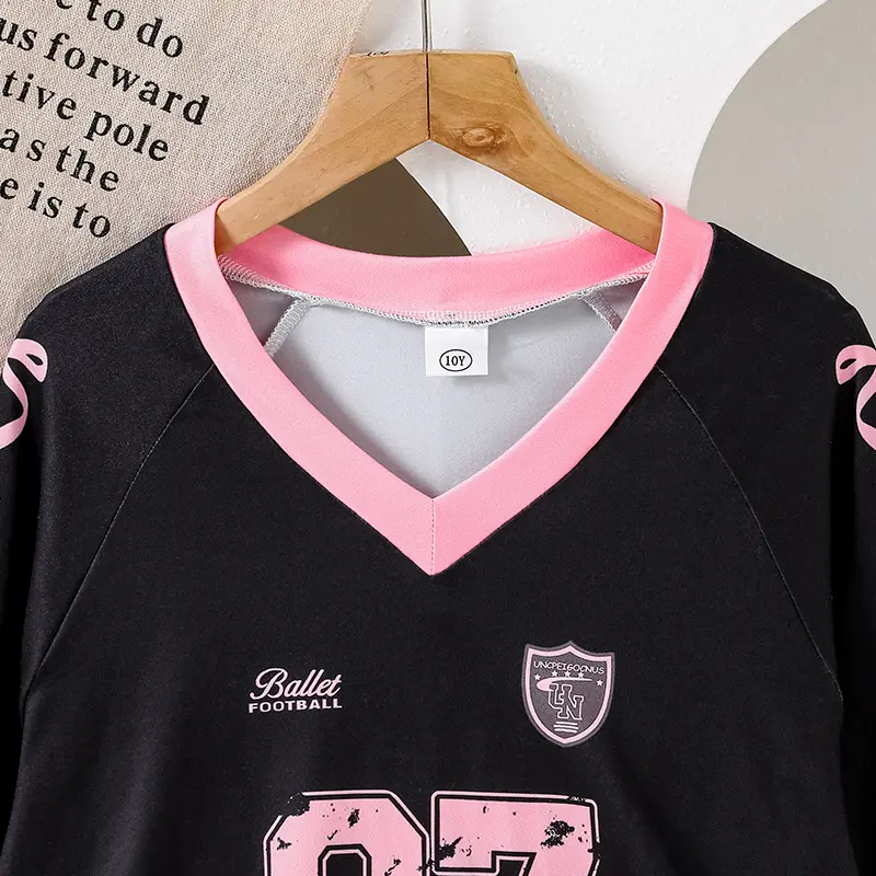 2025 Autumn New 2PCS Kids Suit Black V-Neck Long Sleeve Top & White Pleated Skirt For Girls 8-12 Years Sport Style Daily Outfit