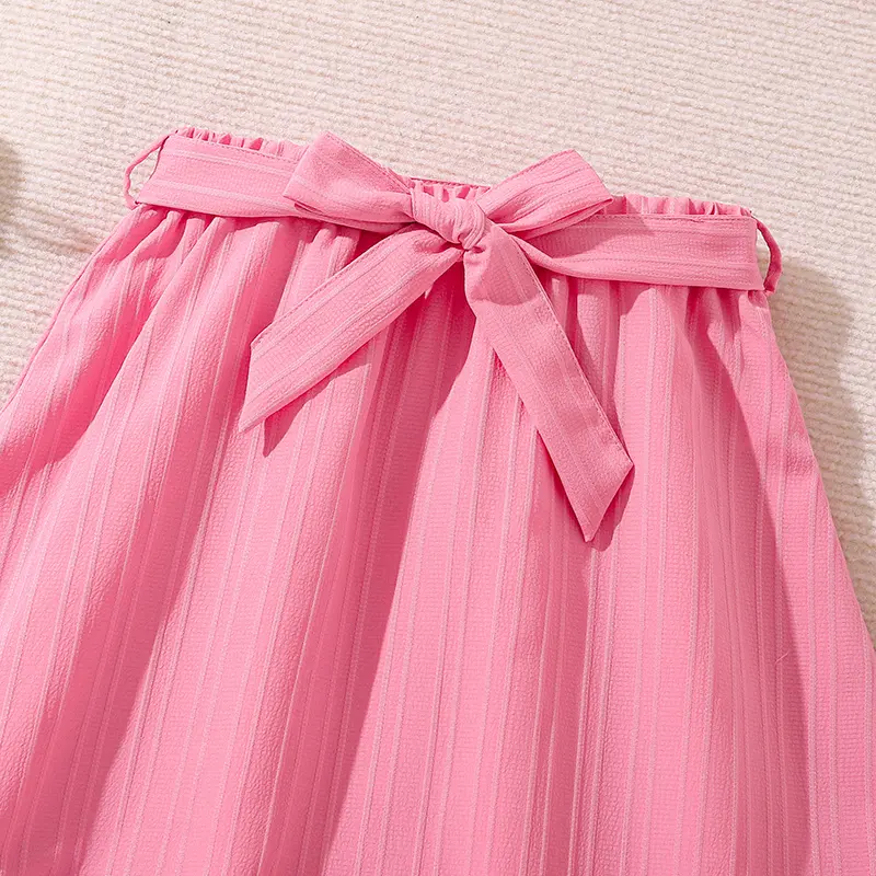Girls Clothing Sets Pink Off-Shoulder Short Top & Irregular-hem Skirt 2 Pcs Family Gathering Birthday Party Dating Clothes
