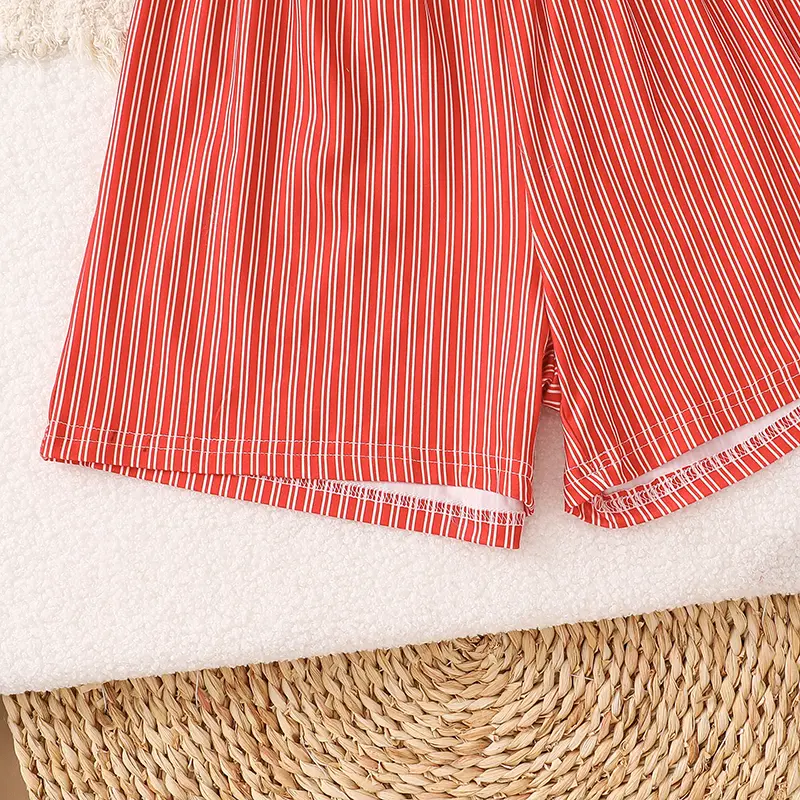 Kids Outfit  Tow Pieces Set For Girls O-Neck Striped Figure Spot Short Sleeve Top & Elastic Waist Shorts Summer Daily Casual