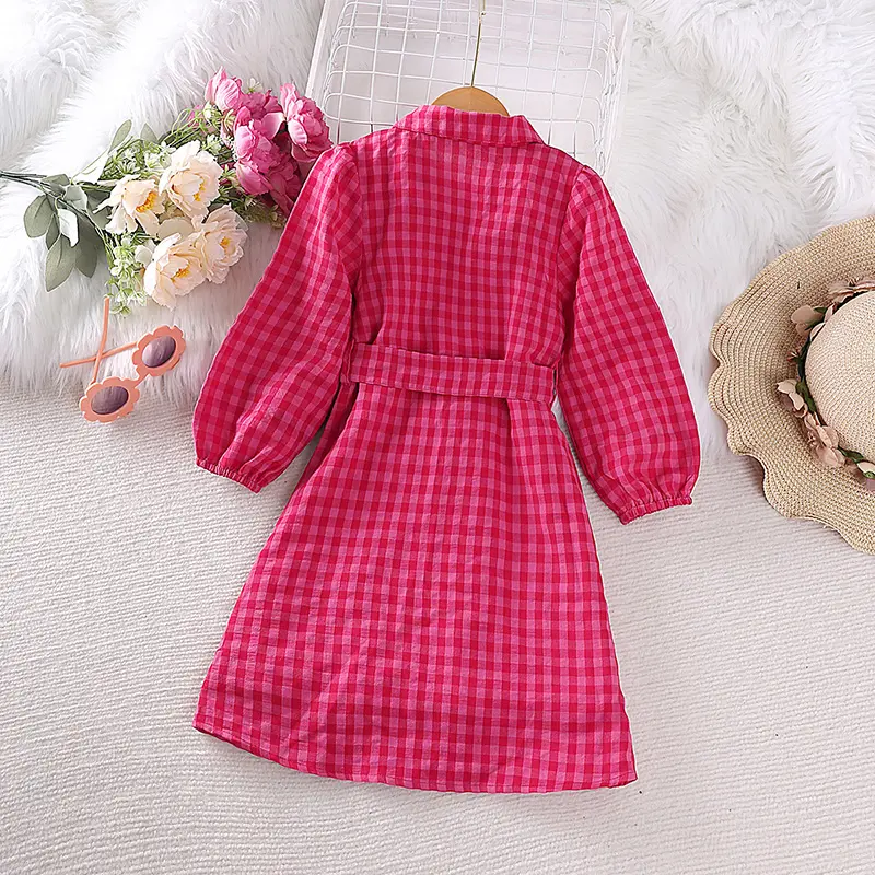 Dress Kids Girls 4-7 Years Girls Red Plaid Long-Sleeved Shirt Dress Stylish Girls Princess Baby Girl Dress