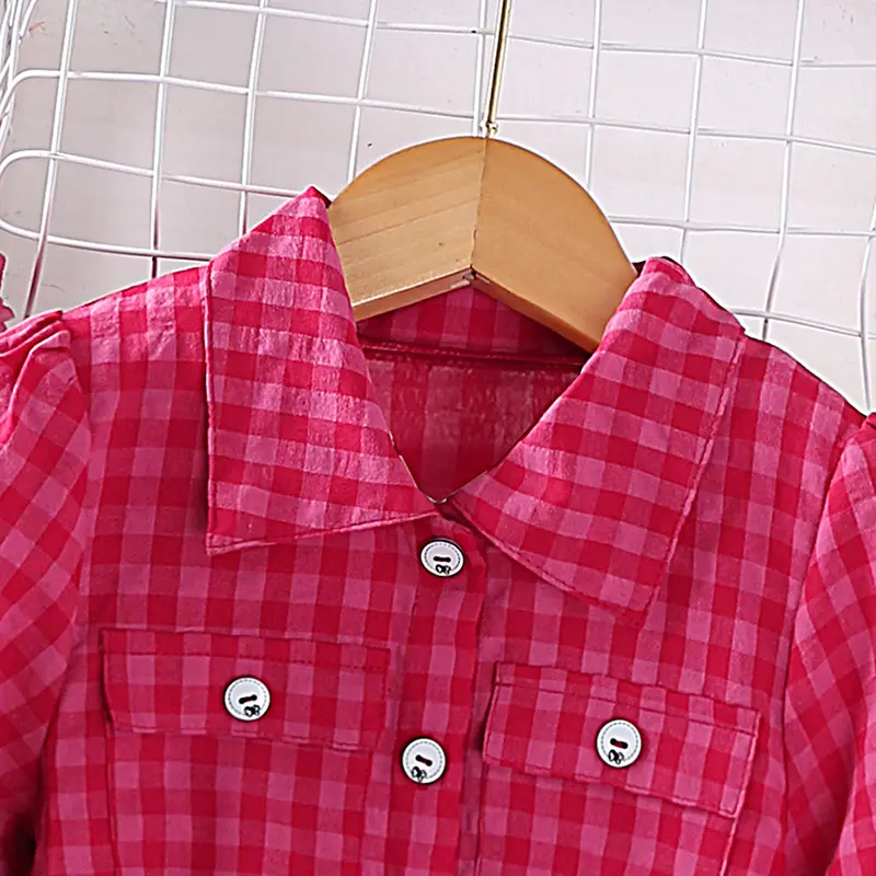 Dress Kids Girls 4-7 Years Girls Red Plaid Long-Sleeved Shirt Dress Stylish Girls Princess Baby Girl Dress