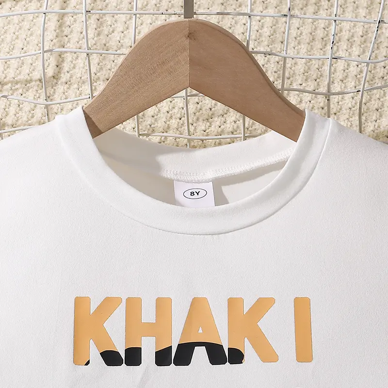 Children Clothes Sets Letters Printed T-shirt & Khaki Color Cargo Pants Trendy Girls Cargo Pants Sets Summer Outfit Kids Costume