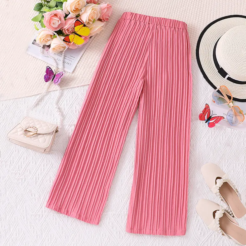 Girls Clothing Solid Color Candy Color Casual Breathable Long Pants For Girls 8-12 Years Old Summer Kids Daily Casual Set