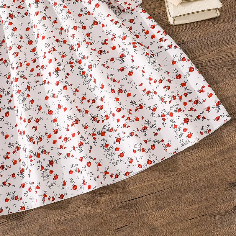 Spring/Summer sweet and cute baby floral long-sleeved long dress elegant ditsy v-neck bow detail on front bust Spring/Summer pri