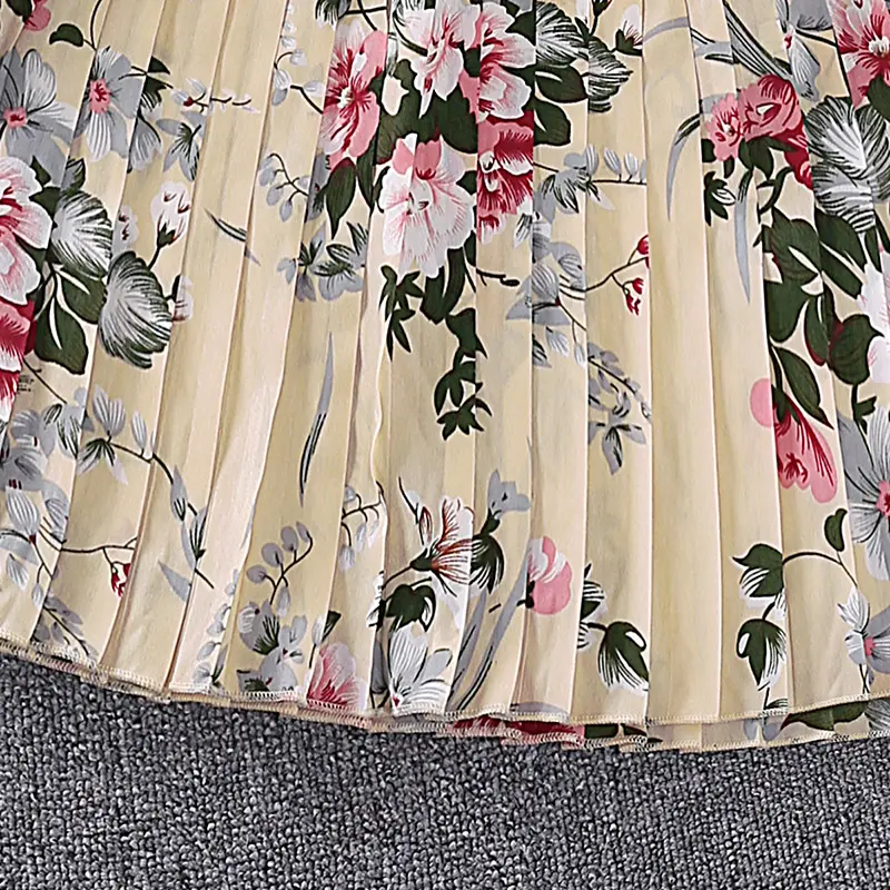Dress Kids Girls 5-12 Years Cream-Coloured Printed Long-Sleeved Pleated Dress For Girls Summer Princess Baby Girl Dress