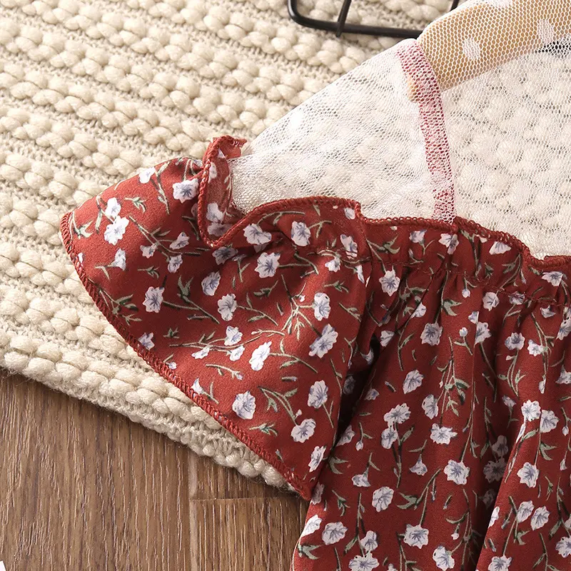Summer New Dress Kids Girls 2-6 Years Red Gauze Print Dress Summer Baby Girl Floral Dresses Princess Baby Girl Dress