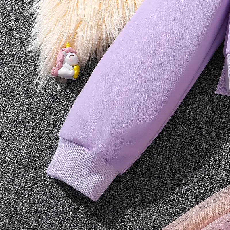 Kids Autumn Winter Clothing Sets For Girls Purple Pullover Hoodie And Pink Sling Tulle Dress Stylish Girl Birthday Party Clothes
