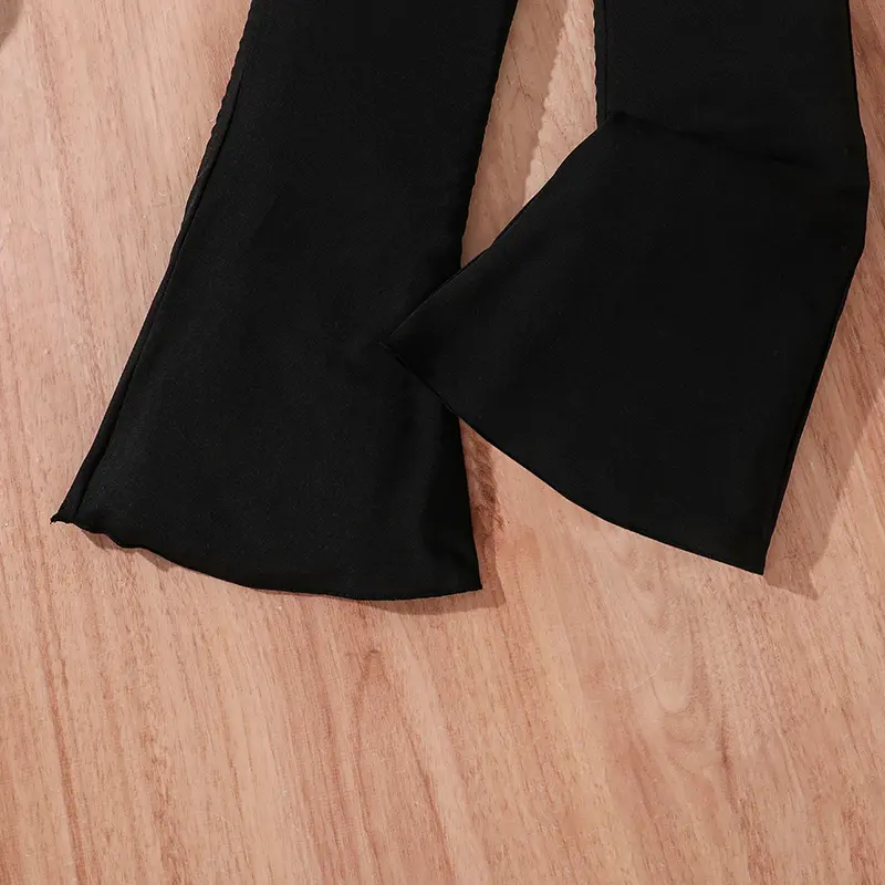 Kids Clothing Sets White Letters Printed Split Hem T-shirt & Black Flare Pants 2PCS Set Daily Casual Suits Cozy Summer Outfit