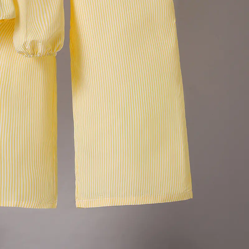2025 Autumn New Fashion 2PCS Kids Set Solid Color Yellow O-Neck Single Breasted Long Sleeve Top & Elastic Waist Pants For Girls