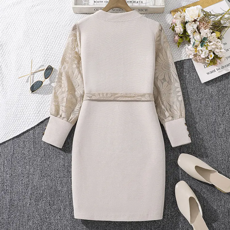Fashion For 8-12 Years Kids Dress For Girls Khaki Long-Sleeved Dress With Belt Brief Classic Design Daily Causal Style Clothes