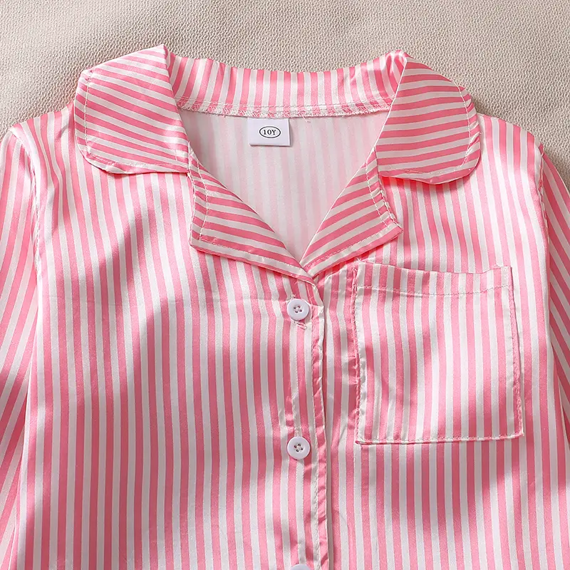 2025 New Girls Outfit 8-12 Years Striped Turn-Down Collar Shirt & Pants Sweet Style Girls Daily Casual Clothing  sleep sets