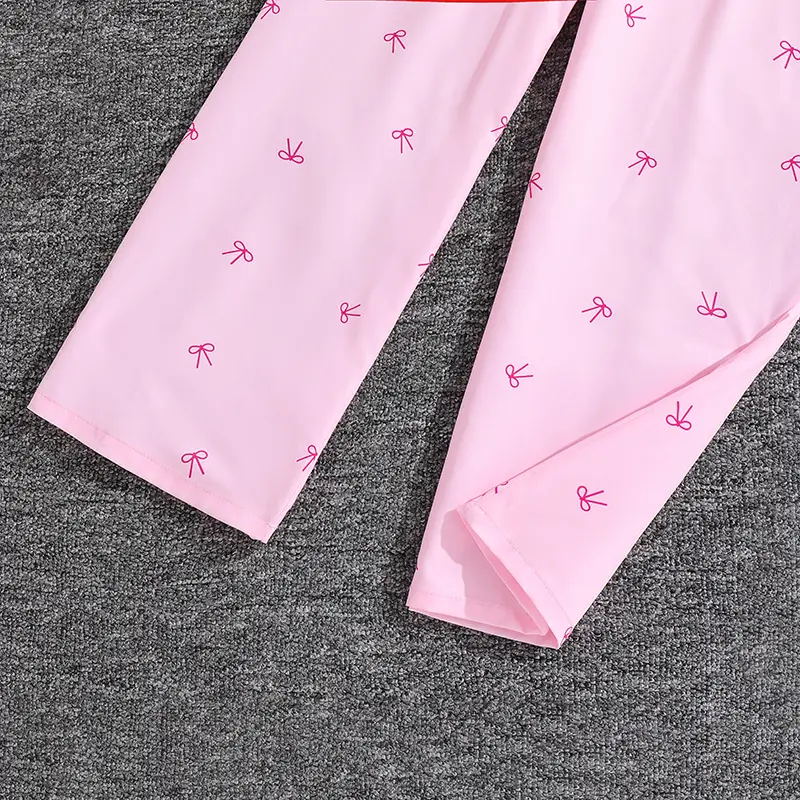Children's Set Spring Autumn 2PCS Solid Color Pink Bowknot Turn-Down Collar Single Breasted Long Sleeve Coat & Solid Color Pants