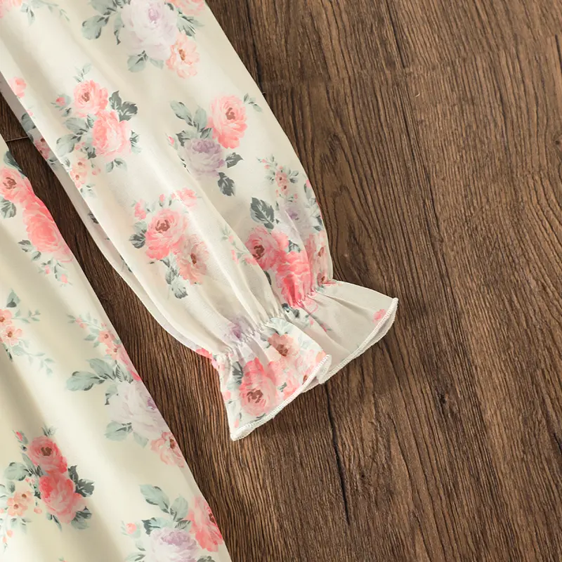Autumn New Girls Dress Beige Print 0-Neck Long Sleeve A-Line Dress Pleated For Girls Sweet Style 8-12 Years Kids Daily Clothing