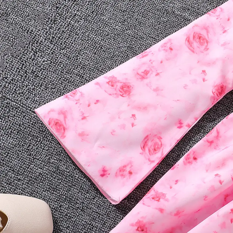 Spring Autumn Kids Girl's Sweet Floral Print Dress Children Fashion Party Lovely Dress Infant Clothes Flower Girl Pink Dress