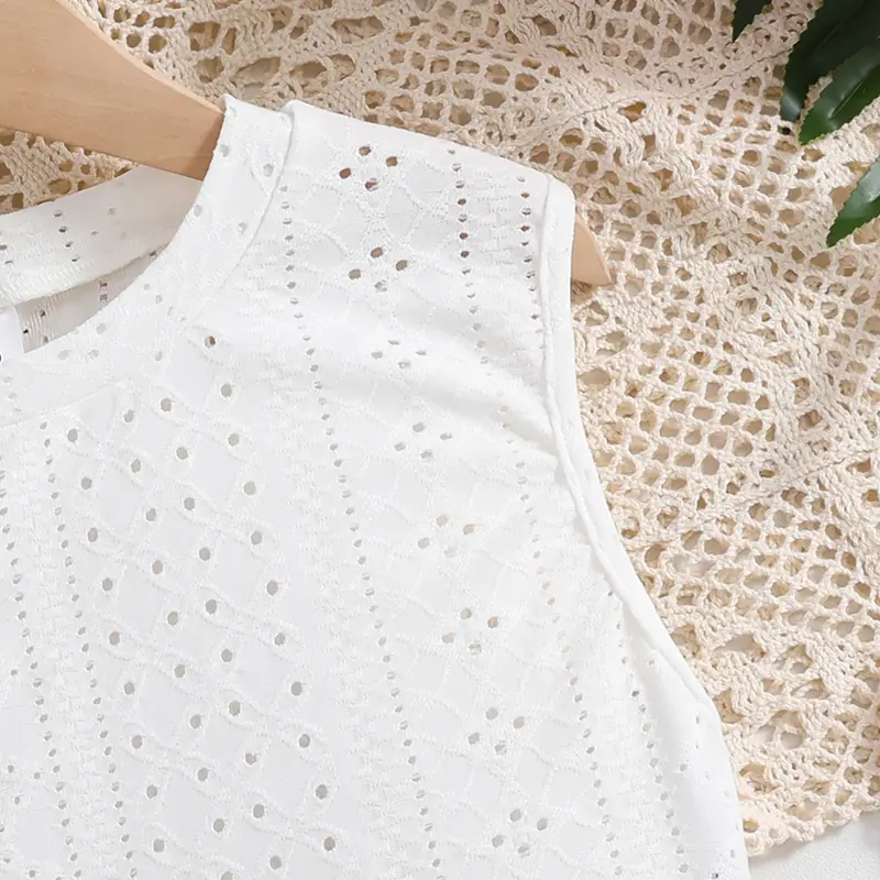 Girls White Sleeveless Hollow Out Flowers Top + Pink Shorts + Belt Vacation Daily Casual Cute Fashion Party Two Piece Set