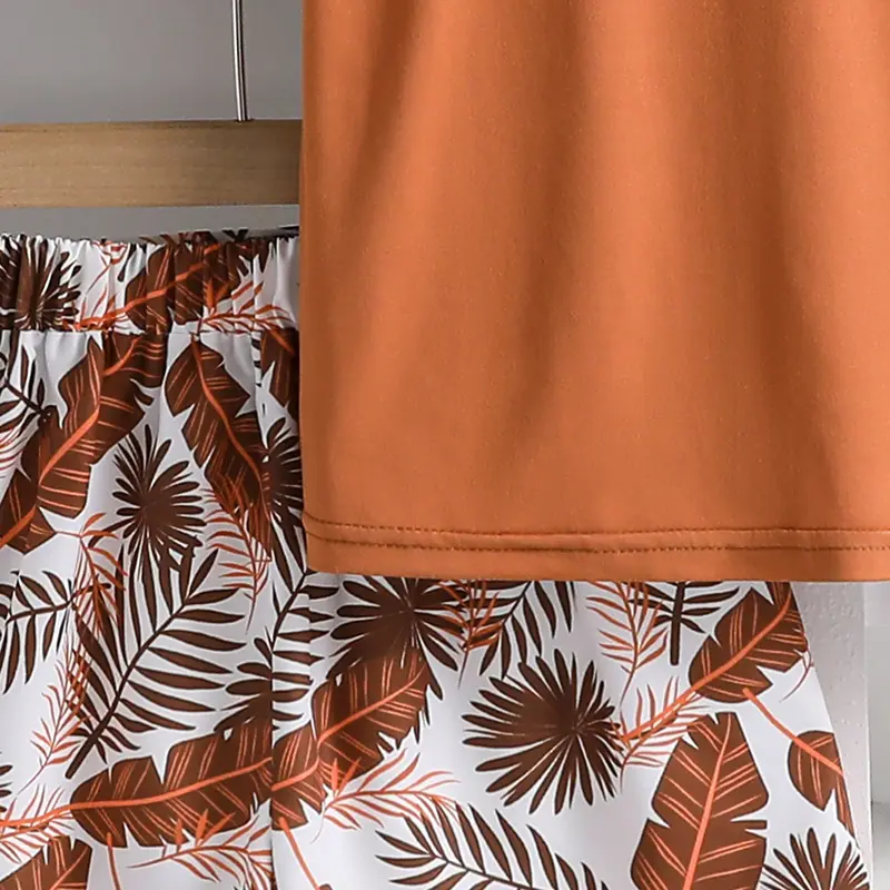 Children Outfit Brown Short Sleeve T-shirt & Printed Shorts 2PCS Kids Clothing Sets Daily Suits For Girls Children Costume