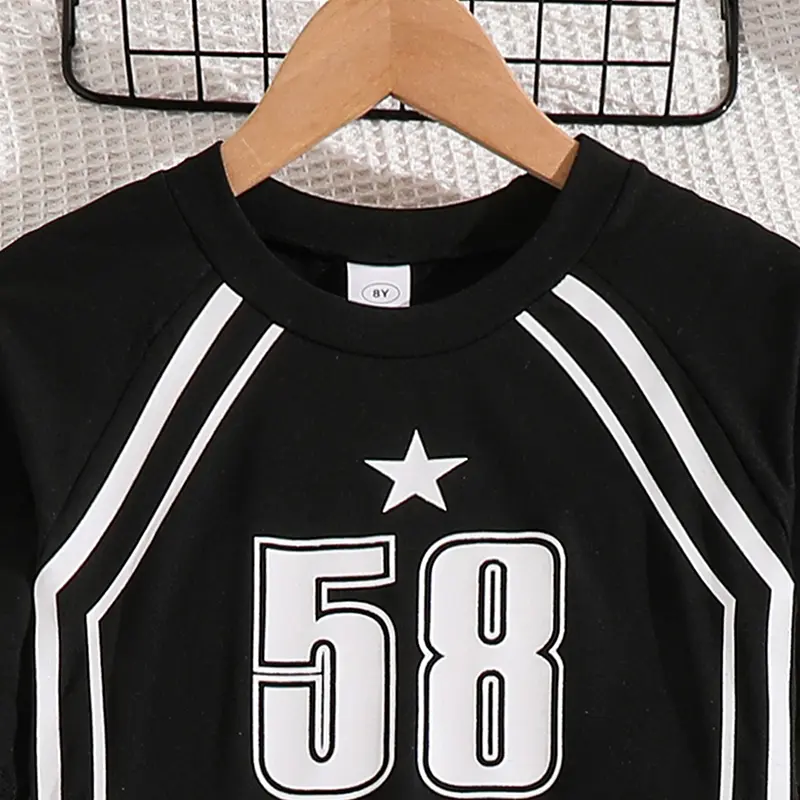 Sporty Outfit Black Letters Printed T-shirt & Straight Pants Trendy Tween Girls Suits Fashionable Black Sets Summer Sets