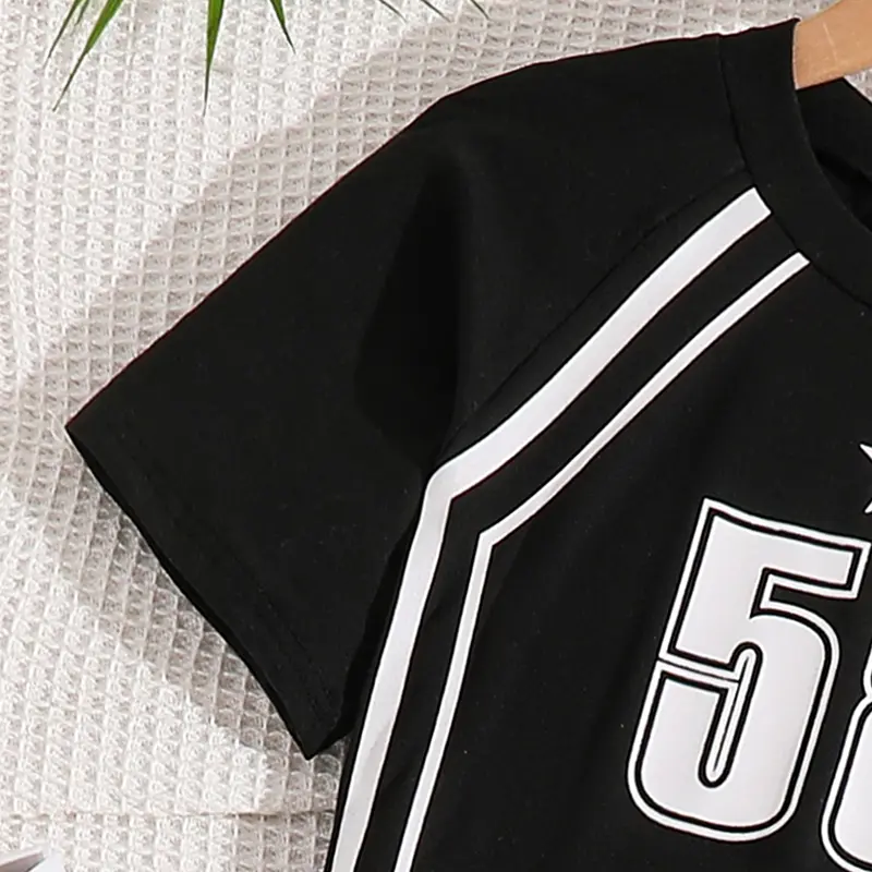 Sporty Outfit Black Letters Printed T-shirt & Straight Pants Trendy Tween Girls Suits Fashionable Black Sets Summer Sets