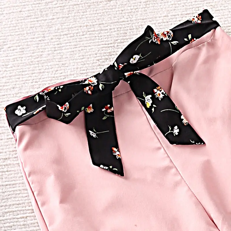 New Summer Kids Clothes Sets For Girls Black Suspender Top&Pink Pants In A Fashionable And Westernized Style