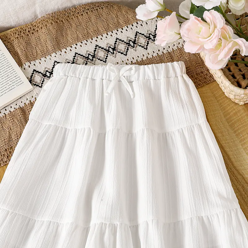 Summer Hot Sale Kids Clothing For Girls Black Sleeveless Floral Printed White Elastic Waist A-Line Skirt 8-12 Years Korean Style