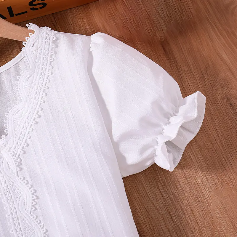 Summer New 2024 Cute Girls White Lace Short Puff Sleeved Top & Pink Shorts Casual Vocation Children's Top And Bottom Clothes Set