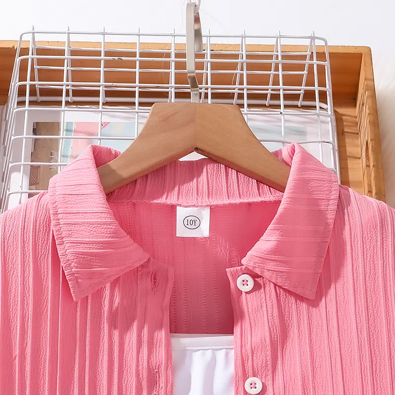 Kids Clothing Sets For Girls Pink Turn Down Collar Striped T-shirt & Shorts Children Outfit Summer Clothes Cozy & Casual