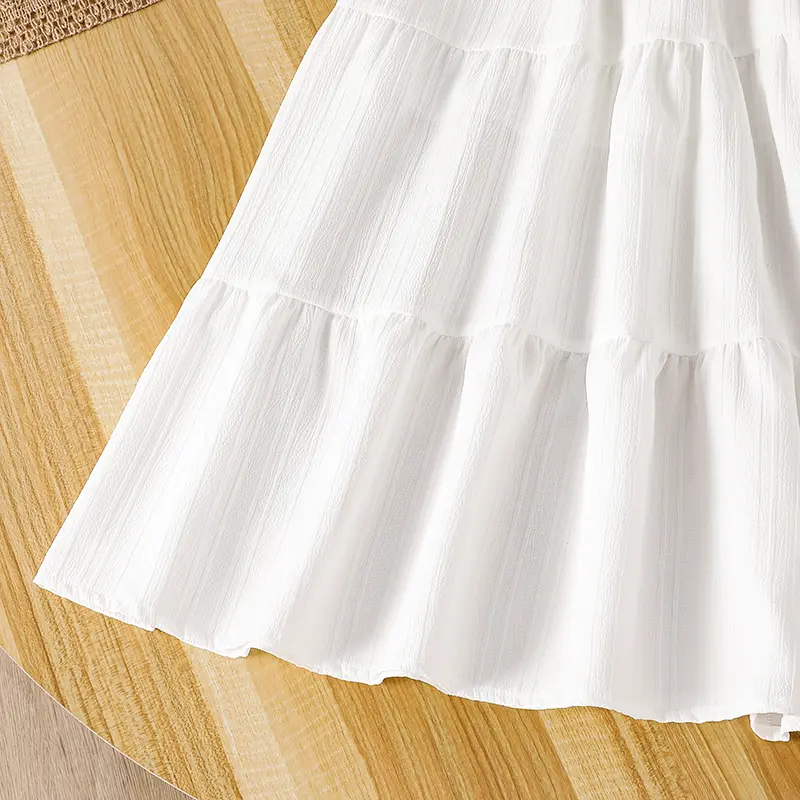 Summer Hot Sale Kids Clothing For Girls Black Sleeveless Floral Printed White Elastic Waist A-Line Skirt 8-12 Years Korean Style