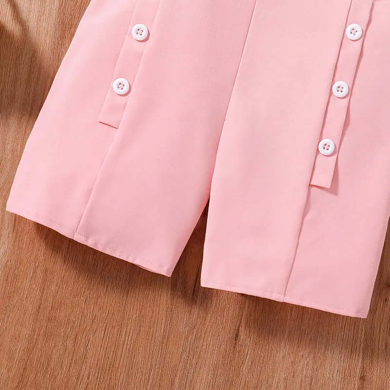 Summer New 2024 Cute Girls White Lace Short Puff Sleeved Top & Pink Shorts Casual Vocation Children's Top And Bottom Clothes Set