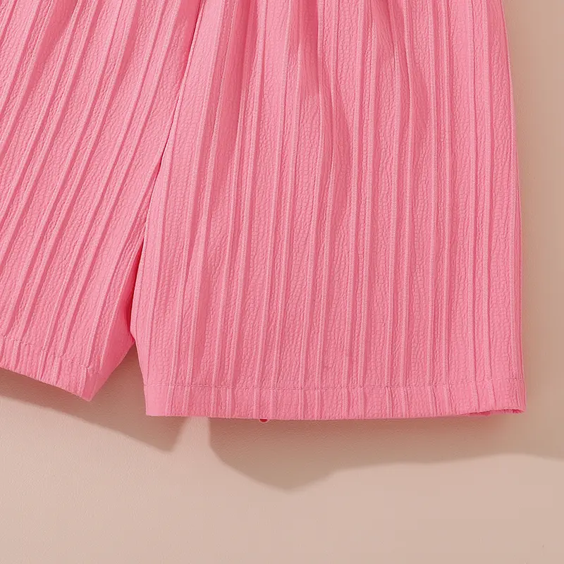 Kids Clothing Sets For Girls Pink Turn Down Collar Striped T-shirt & Shorts Children Outfit Summer Clothes Cozy & Casual
